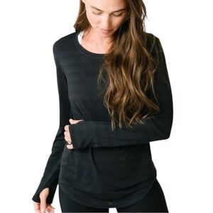 NEW Zyia Activewear Black Subtle Stripe Long Sleeve Tee Shirt Top size XL